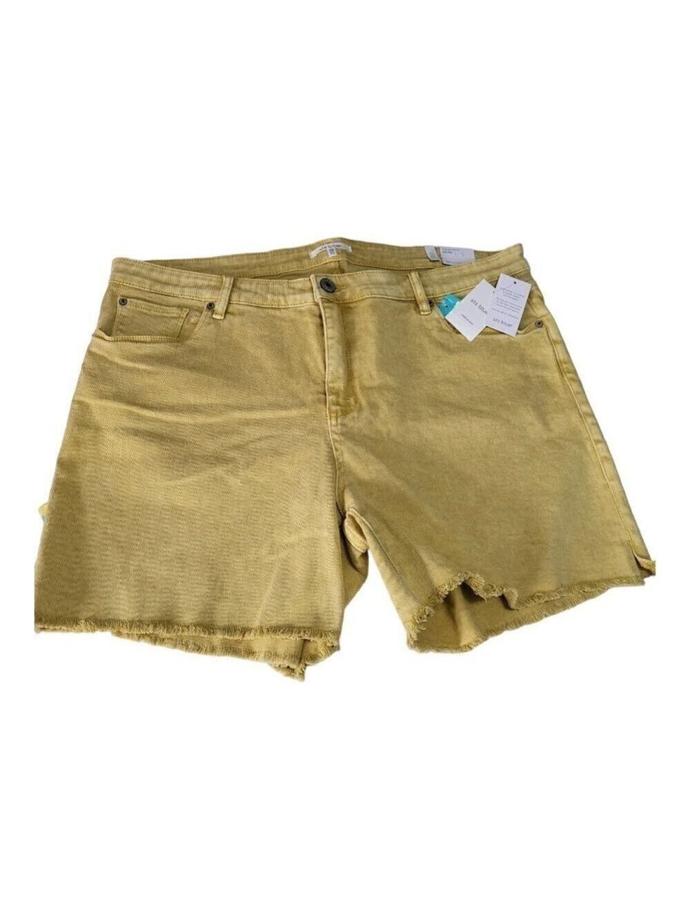 STS Blue Cutoff Jean Shorts 35/20 Mid Rise Yellow Mustard Frayed Distressed